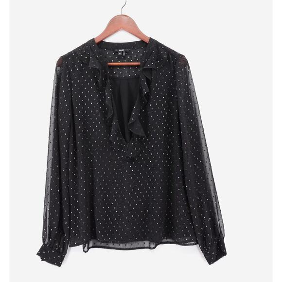 Paige Chiffon Blouse Womens Medium Black Metallic Spot Wimsigoth Corporate Goth - Picture 1 of 16